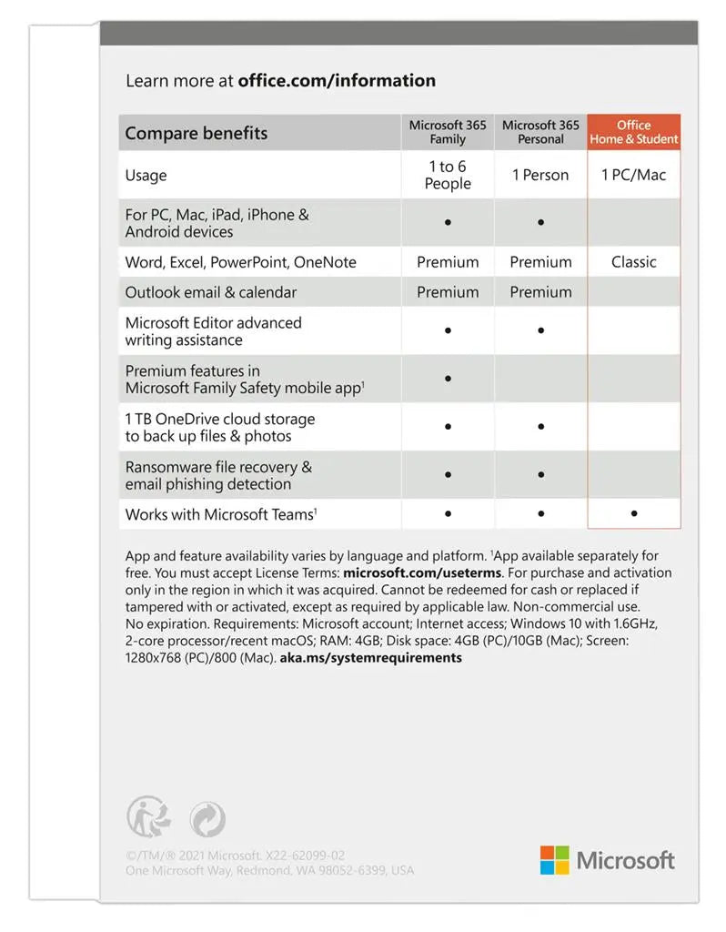 Microsoft Office Home & Student 2021 FPP Full 1 license(s) Multilingual - SafeBox Company - شركة الصندوق الامن